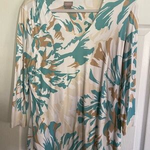 Chico's Women's Floral Top - Teal and Tan
